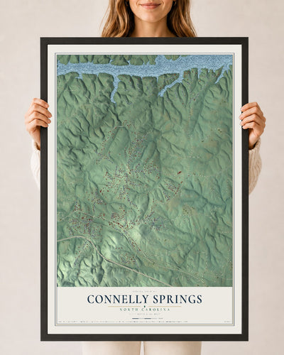 Map of Connelly Springs, North Carolina, 24 x 36 inch print in a black wood frame