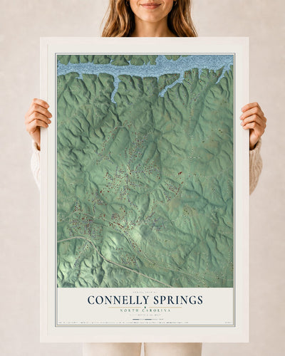 Map of Connelly Springs, North Carolina, 24 x 36 inch print in a white wood frame