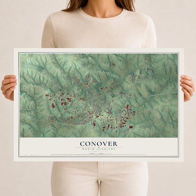 Map of Conover, North Carolina, 12 x 18 inch unframed archival matte print