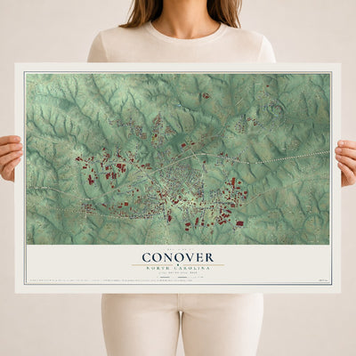 Map of Conover, North Carolina, 18 x 24 inch unframed archival matte print