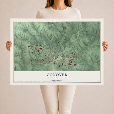 Map of Conover, North Carolina, 24 x 36 inch unframed archival matte print
