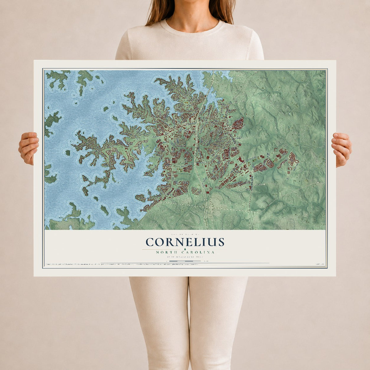 Map of Cornelius, North Carolina, 24 x 36 inch unframed archival matte print