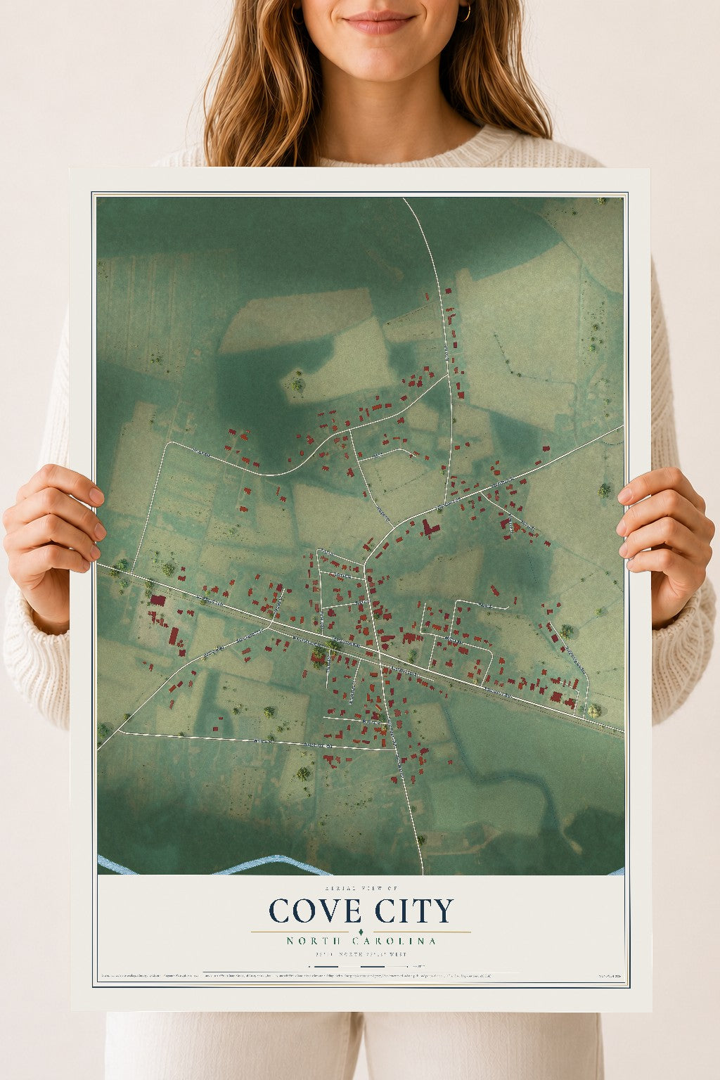 Map of Cove City, North Carolina, 18 x 24 inch unframed archival matte print