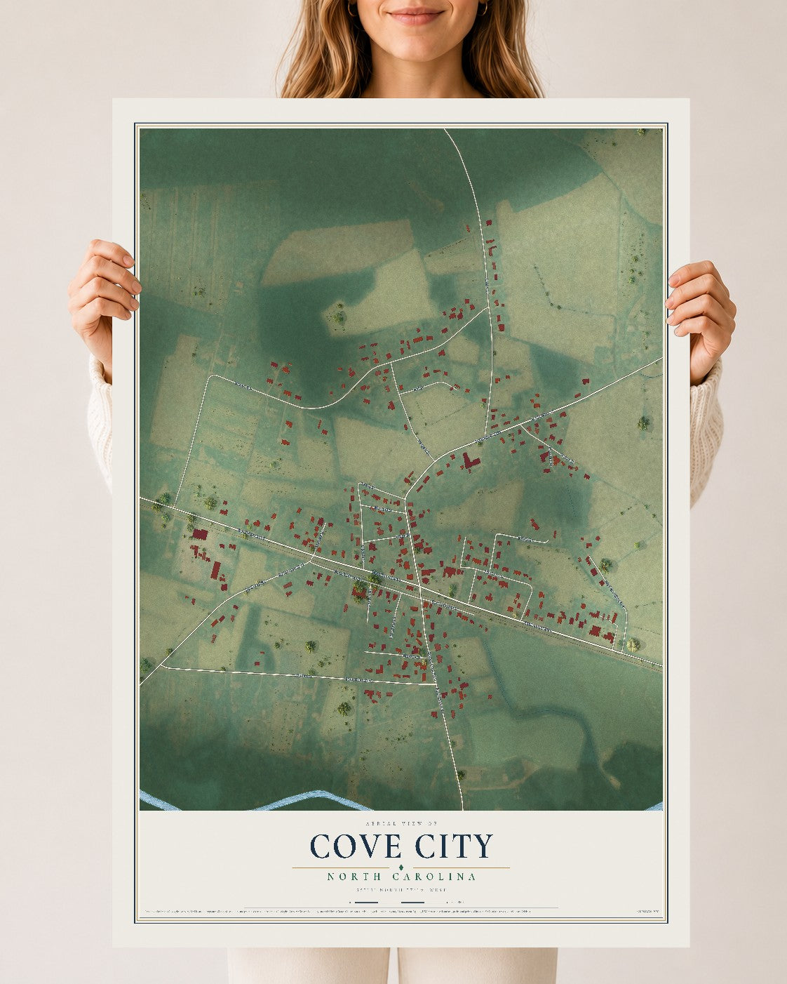 Map of Cove City, North Carolina, 24 x 36 inch unframed archival matte print
