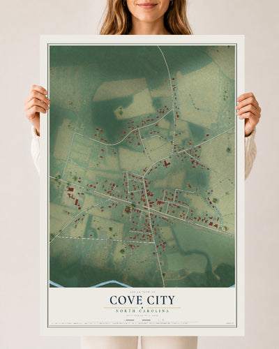 Map of Cove City, North Carolina, 24 x 36 inch unframed archival matte print