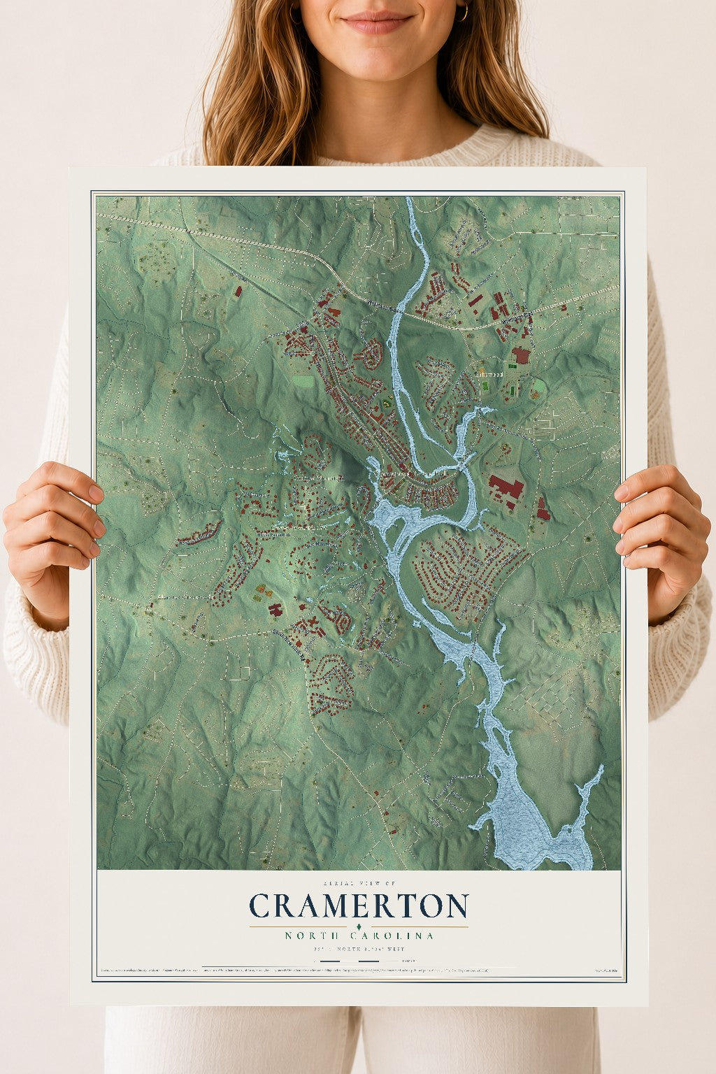 Map of Cramerton, North Carolina, 18 x 24 inch unframed archival matte print