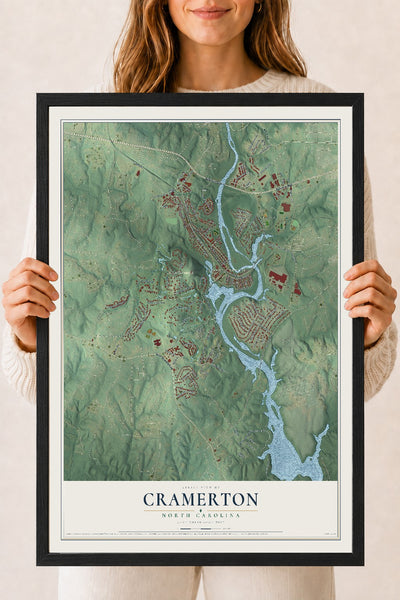 Map of Cramerton, North Carolina, 18 x 24 inch print in a black wood frame