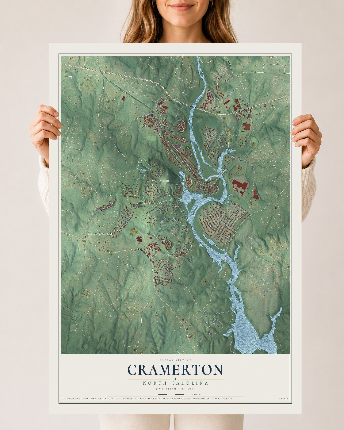 Map of Cramerton, North Carolina, 24 x 36 inch unframed archival matte print