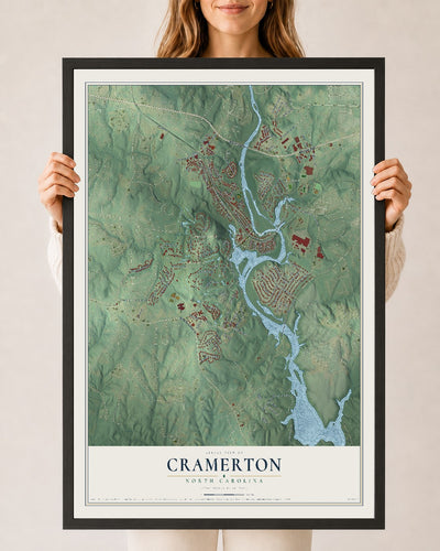 Map of Cramerton, North Carolina, 24 x 36 inch print in a black wood frame