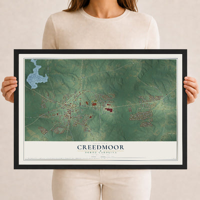 Map of Creedmoor, North Carolina, 12 x 18 inch print in a black wood frame