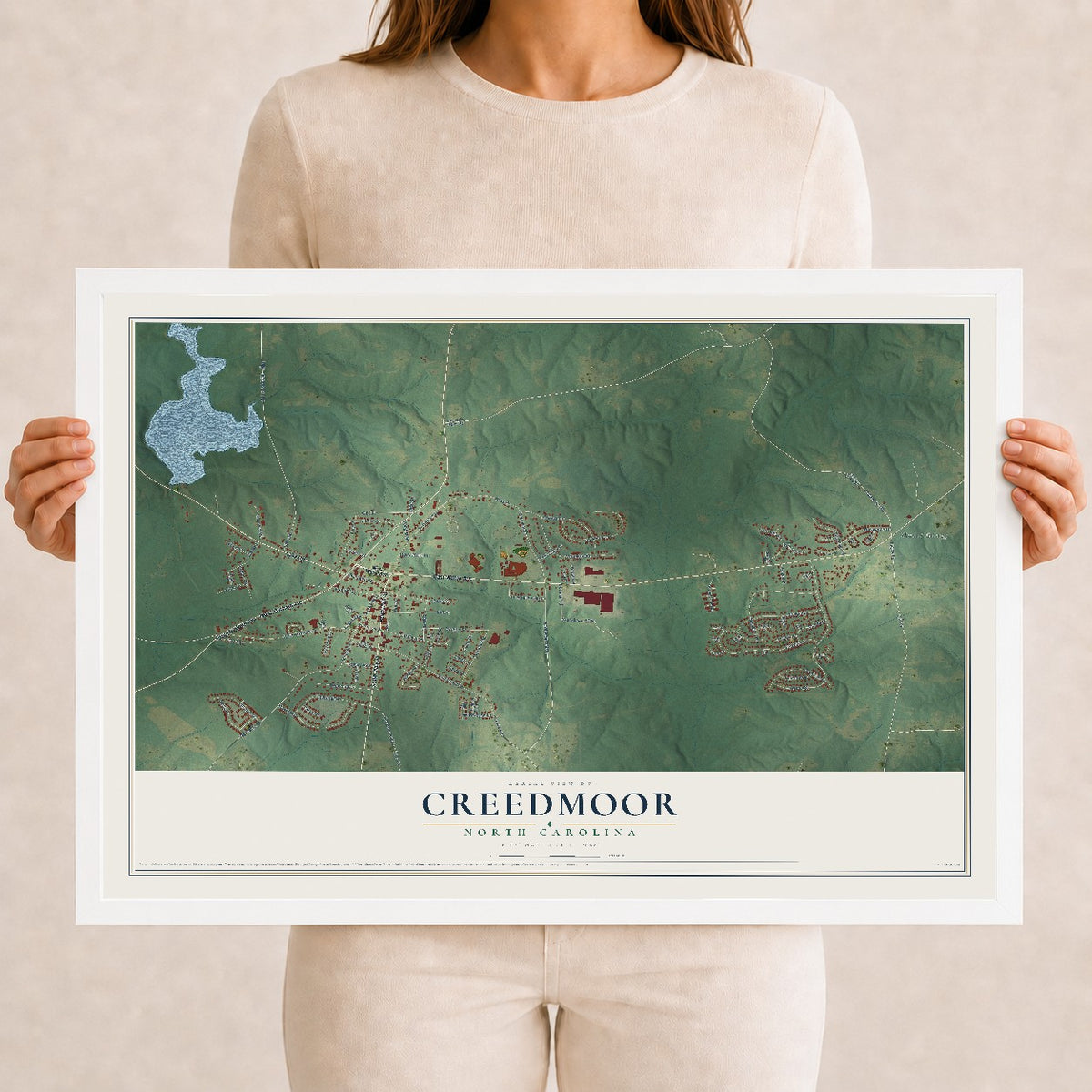 Map of Creedmoor, North Carolina, 12 x 18 inch print in a white wood frame