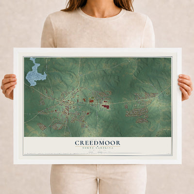 Map of Creedmoor, North Carolina, 12 x 18 inch print in a white wood frame
