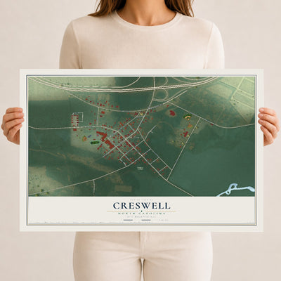 Map of Creswell, North Carolina, 12 x 18 inch unframed archival matte print