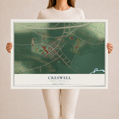 Map of Creswell, North Carolina, 24 x 36 inch unframed archival matte print