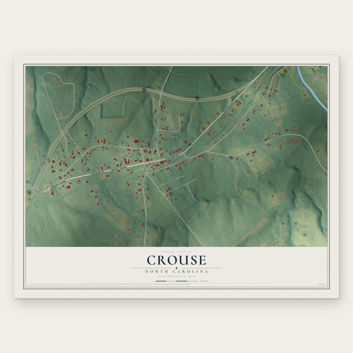 Crouse, North Carolina map print, the full design
