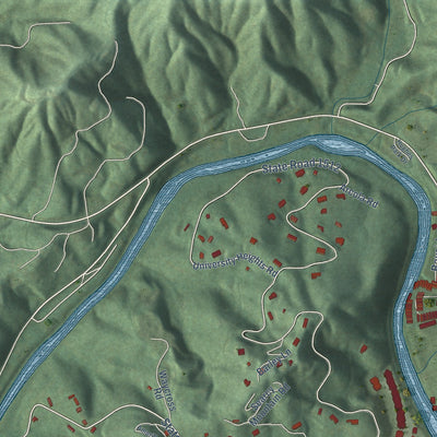Second close-up of the map of Cullowhee, North Carolina print showing more streets and buildings
