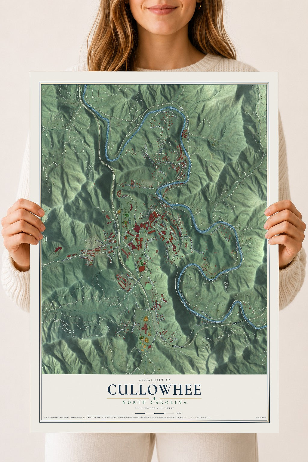 Map of Cullowhee, North Carolina, 18 x 24 inch unframed archival matte print