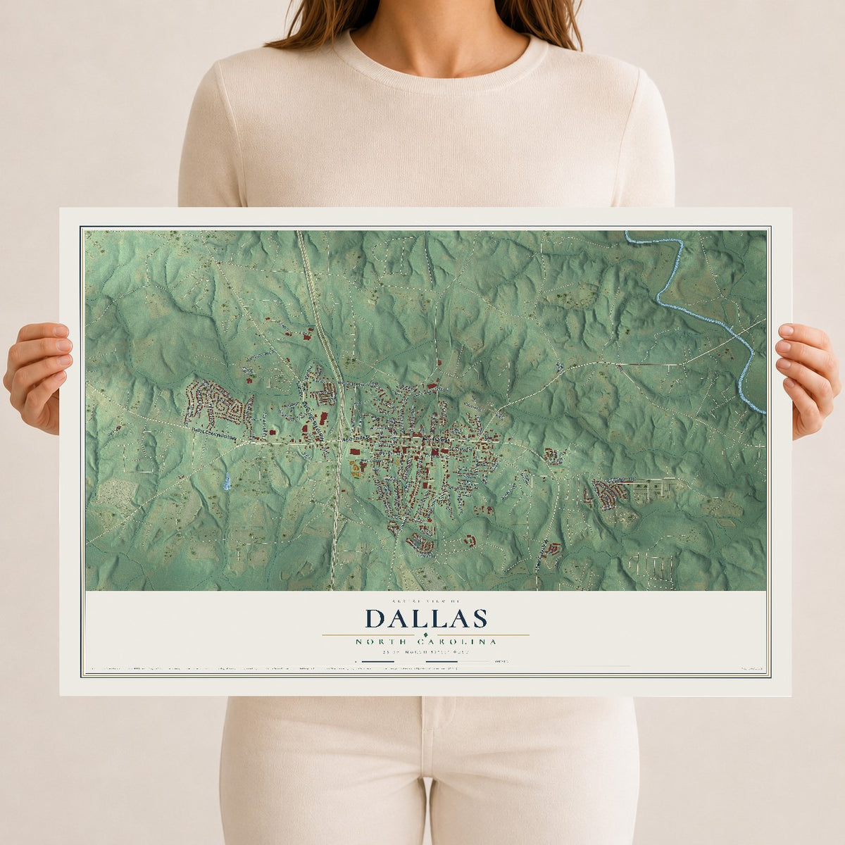 Map of Dallas, North Carolina, 12 x 18 inch unframed archival matte print