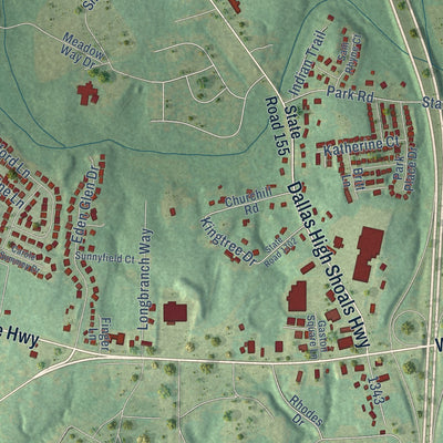 Second close-up of the map of Dallas, North Carolina print showing more streets and buildings