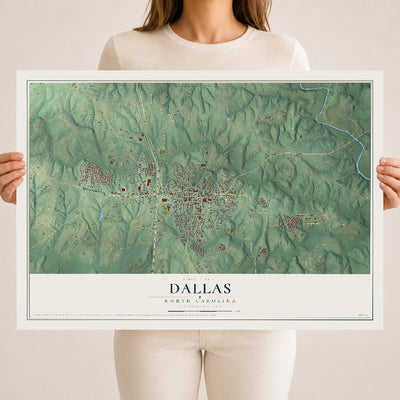 Map of Dallas, North Carolina, 18 x 24 inch unframed archival matte print
