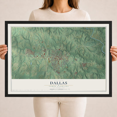 Map of Dallas, North Carolina, 18 x 24 inch print in a black wood frame