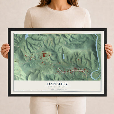 Map of Danbury, North Carolina, 12 x 18 inch print in a black wood frame