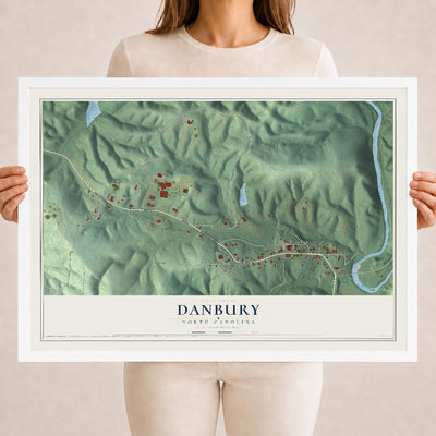 Map of Danbury, North Carolina, 18 x 24 inch print in a white wood frame