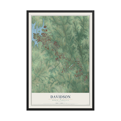 Map of Davidson, North Carolina, 12 x 18 inch print in a black wood frame