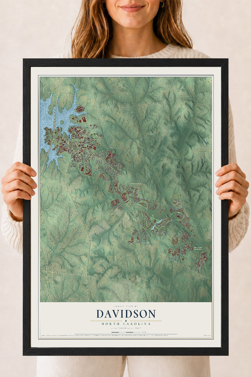 Map of Davidson, North Carolina, 18 x 24 inch print in a black wood frame
