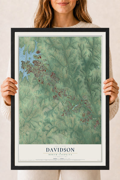 Map of Davidson, North Carolina, 18 x 24 inch print in a black wood frame