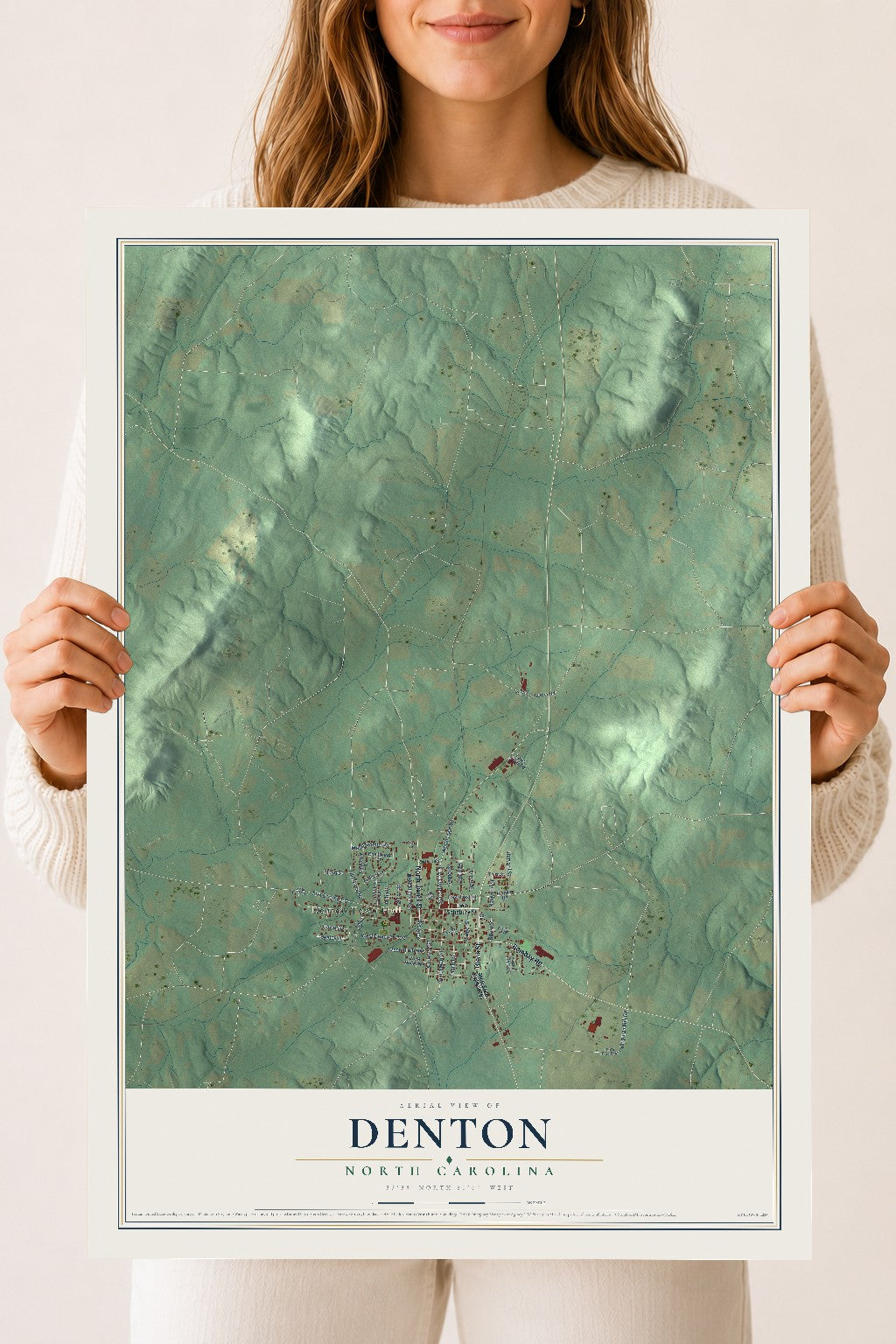Map of Denton, North Carolina, 18 x 24 inch unframed archival matte print