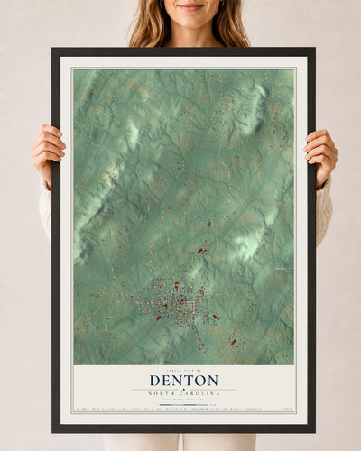 Map of Denton, North Carolina, 24 x 36 inch print in a black wood frame
