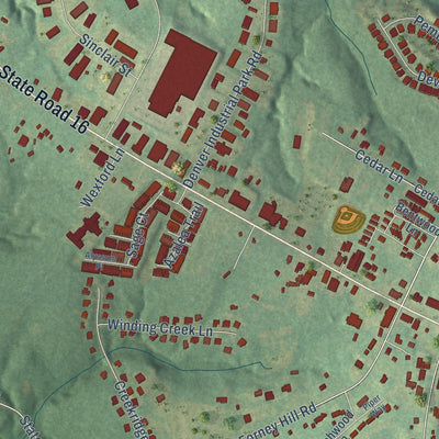 Close-up of the map of Denver, North Carolina print showing street and building detail