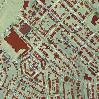 Close-up of the map of Dilworth, North Carolina print showing street and building detail
