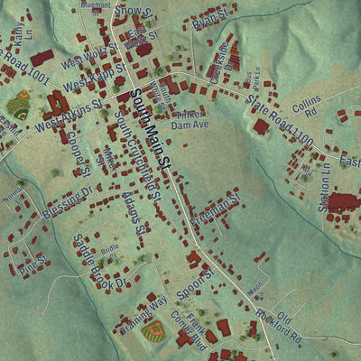 Close-up of the map of Dobson, North Carolina print showing street and building detail