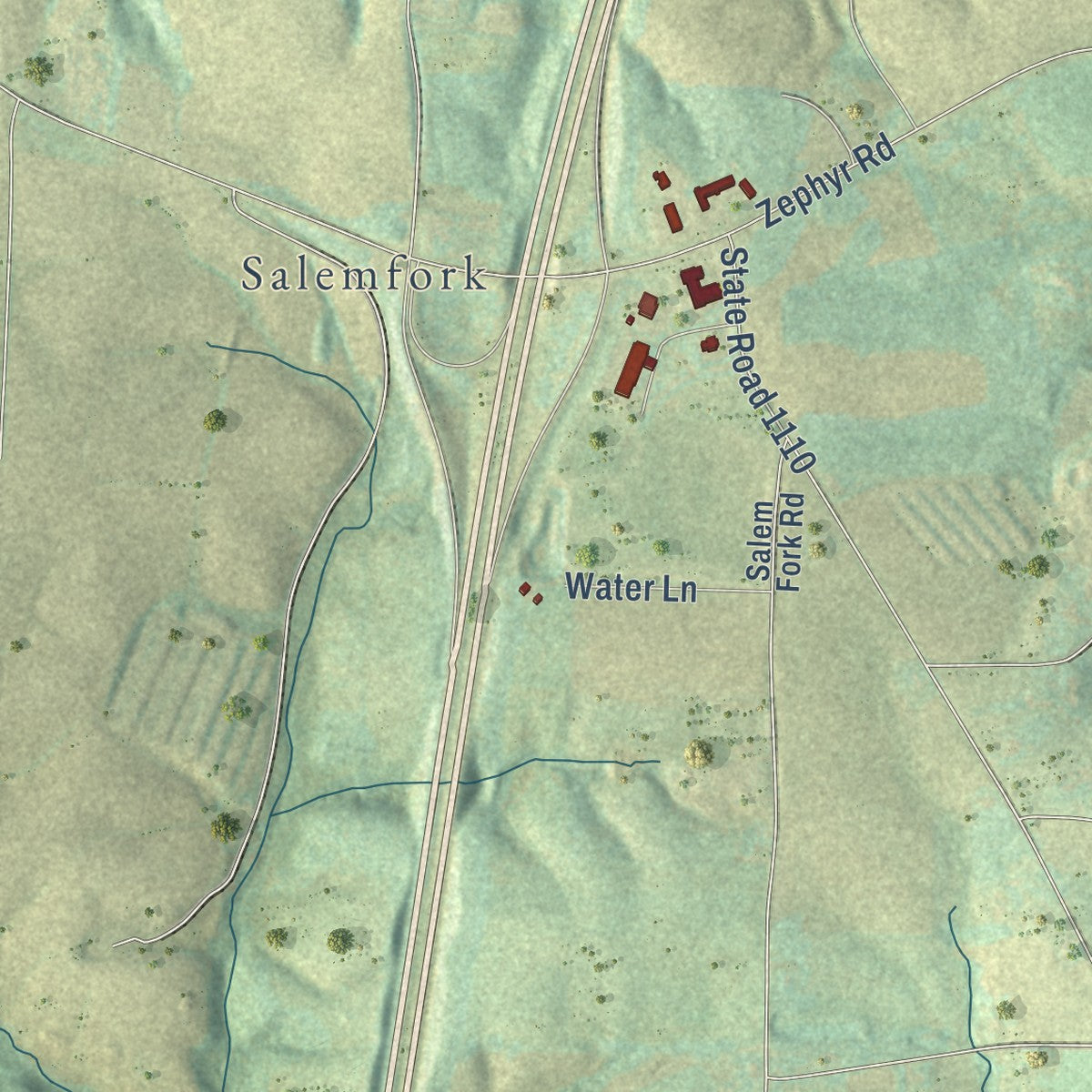 Second close-up of the map of Dobson, North Carolina print showing more streets and buildings