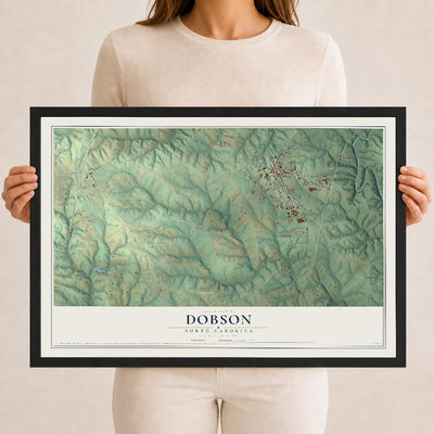 Map of Dobson, North Carolina, 12 x 18 inch print in a black wood frame