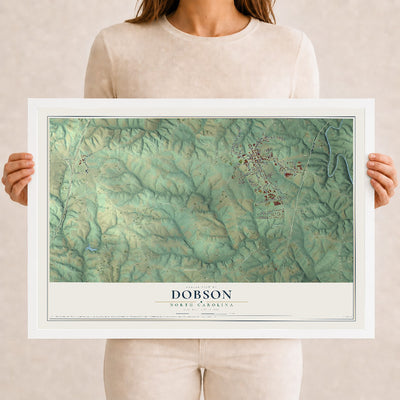 Map of Dobson, North Carolina, 12 x 18 inch print in a white wood frame