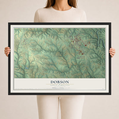 Map of Dobson, North Carolina, 24 x 36 inch print in a black wood frame