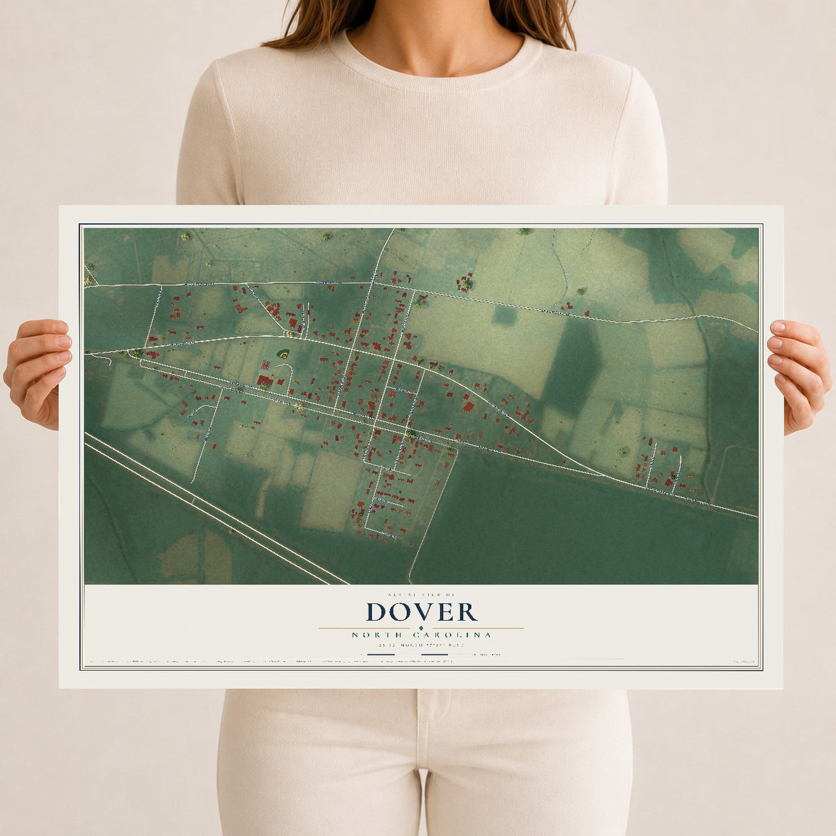 Map of Dover, North Carolina, 12 x 18 inch unframed archival matte print
