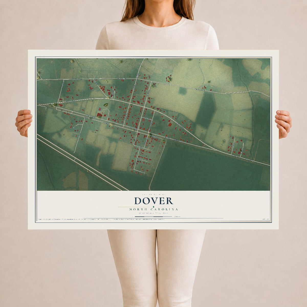 Map of Dover, North Carolina, 24 x 36 inch unframed archival matte print