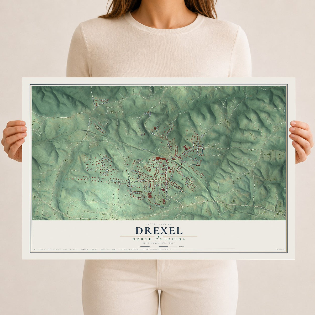Map of Drexel, North Carolina, 12 x 18 inch unframed archival matte print