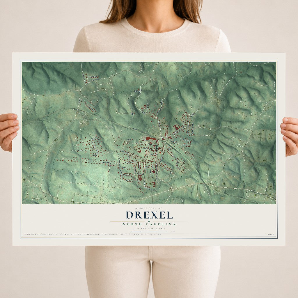 Map of Drexel, North Carolina, 18 x 24 inch unframed archival matte print