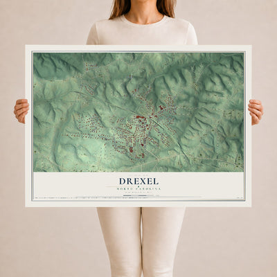 Map of Drexel, North Carolina, 24 x 36 inch unframed archival matte print
