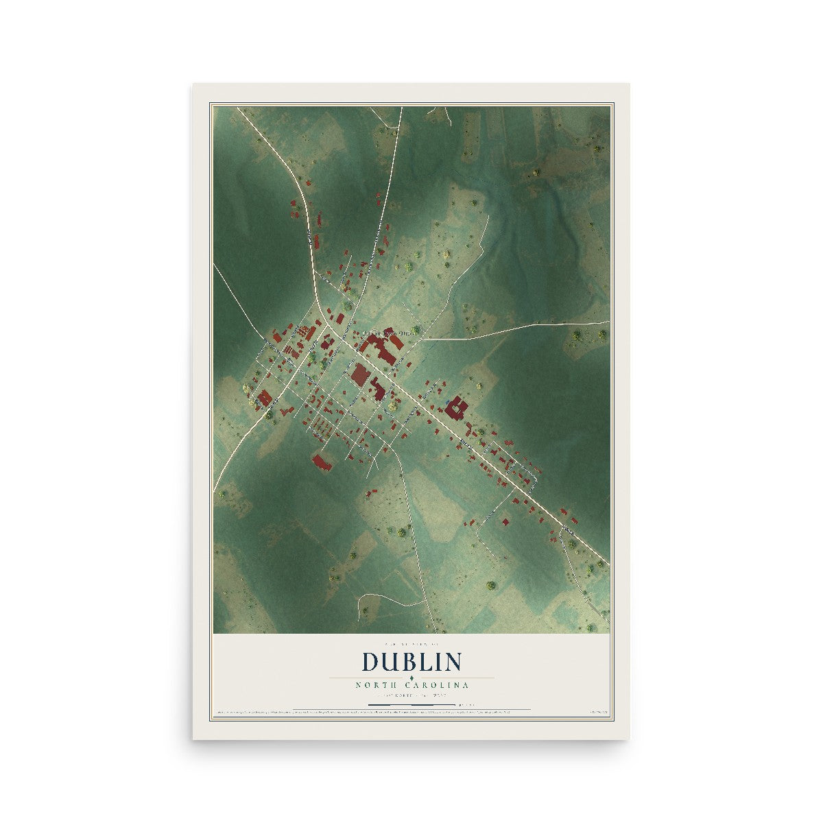 Map of Dublin, North Carolina, 12 x 18 inch unframed archival matte print