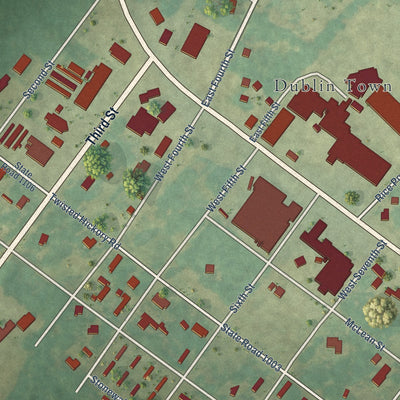 Close-up of the map of Dublin, North Carolina print showing street and building detail
