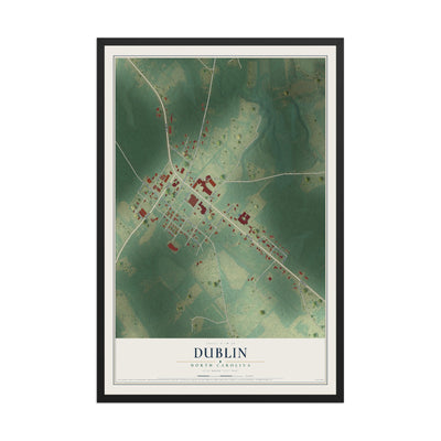 Map of Dublin, North Carolina, 12 x 18 inch print in a black wood frame