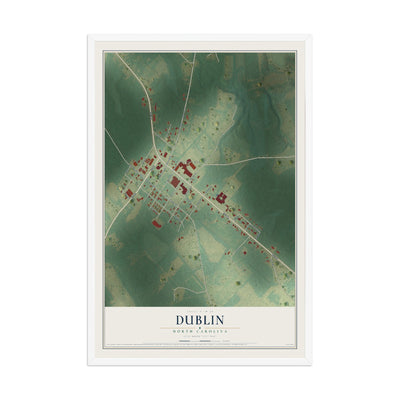 Map of Dublin, North Carolina, 12 x 18 inch print in a white wood frame