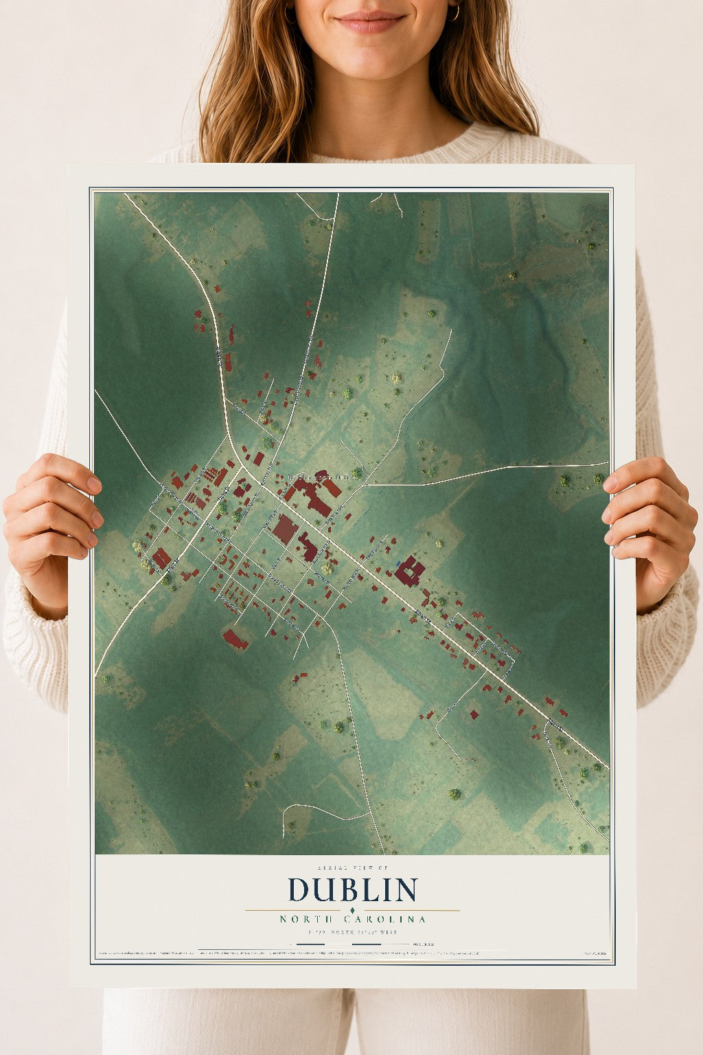 Map of Dublin, North Carolina, 18 x 24 inch unframed archival matte print