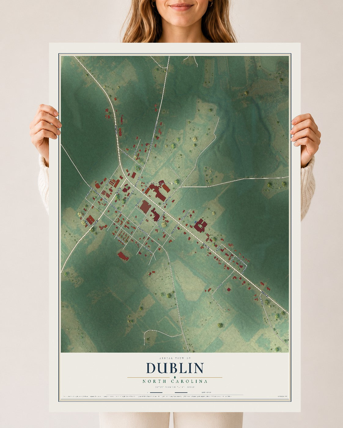 Map of Dublin, North Carolina, 24 x 36 inch unframed archival matte print